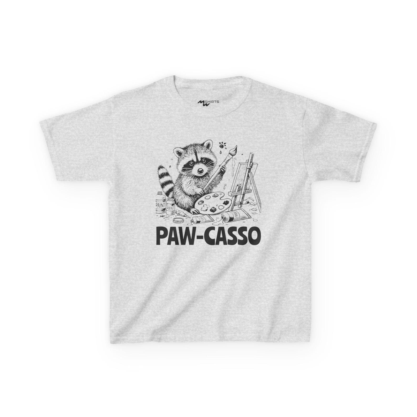 Paw-casso Raccoon Kids Tee: Art-Inspired Cotton Shirt M