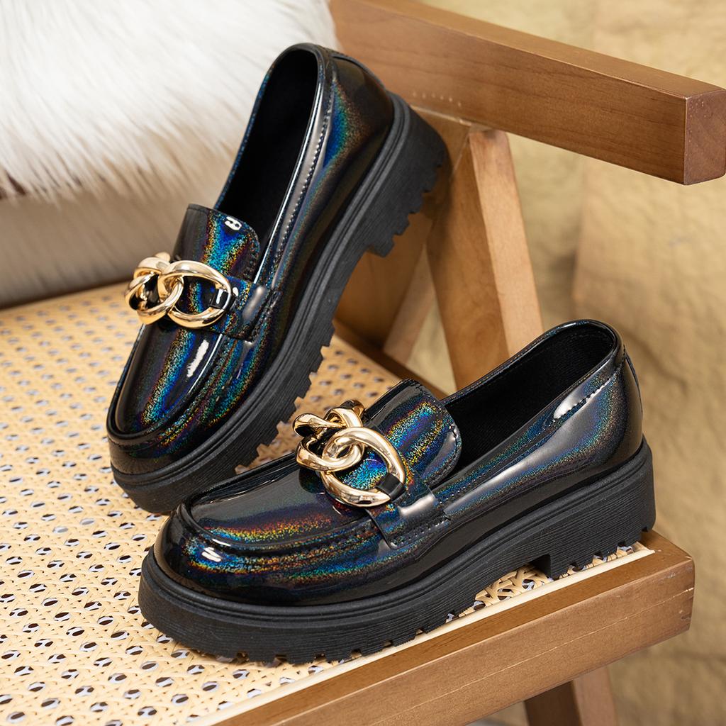 Platform spring new retro British style metal buckle small leather shoes single shoes