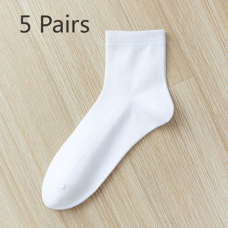 5 Pairs of Female Summer Thin Pure Cotton Anti Odor Antibacterial Breathable Solid Color Tube Socks