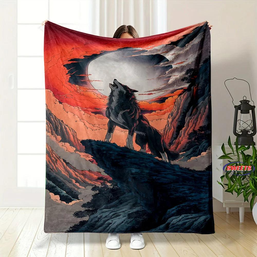 Fine Workmanship Wolf Blanket,Comfortable and Breathable, Machine Washable Blanket,Home Office Nap Blanket for Four Seasons Gift
