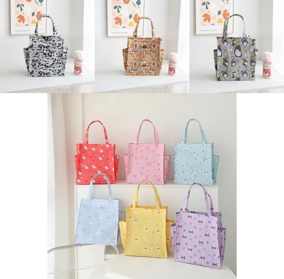 Cartoon Bento Box Bag With Side Pocket Oxford Fabric Multiuse For Kids And Teens