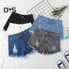 Women Denim Shorts Ripped Hole High Waist Button Zipper Closure Loose Fit A-line Plus Size Pockets Short Jeans Lady Dating Beach Shorts