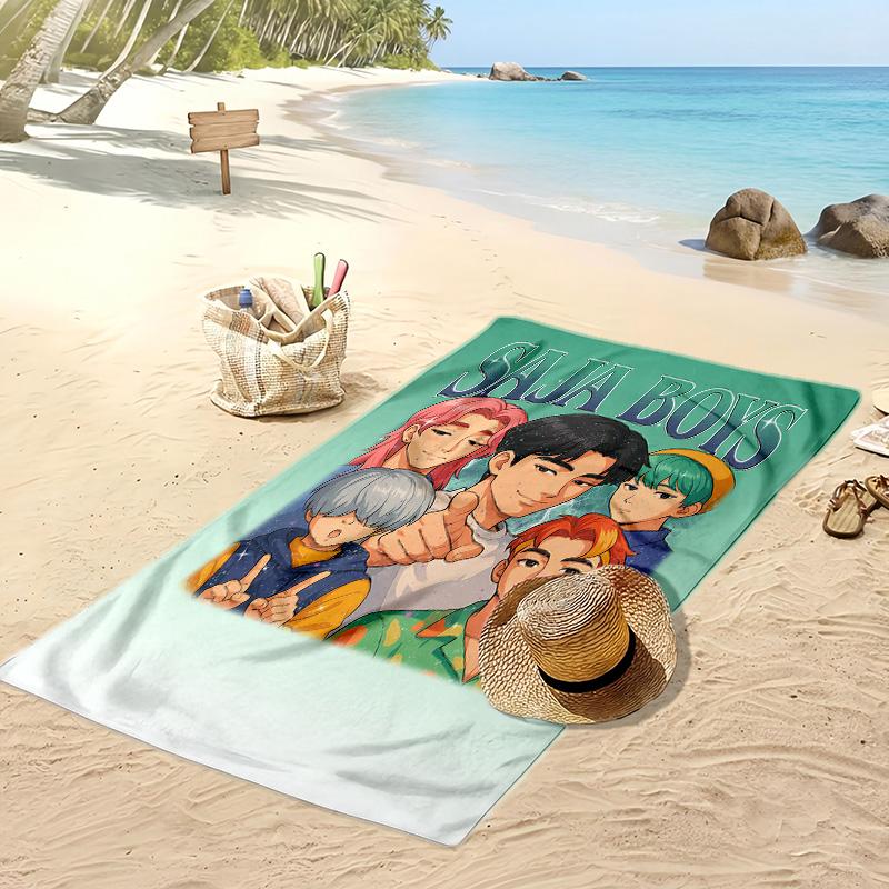 Kpop Demon Hunters Printed Beach Towel, Large Absorbent Quick Dry Towel for Summer Outdoor Swimming