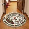 Holiday Welcome Rug for Entryway Round 3D Christmas Rug, Vortex Optical Illusion Area Santa Snowman Staircase Versatile Mat Depth Pattern, Non-slip