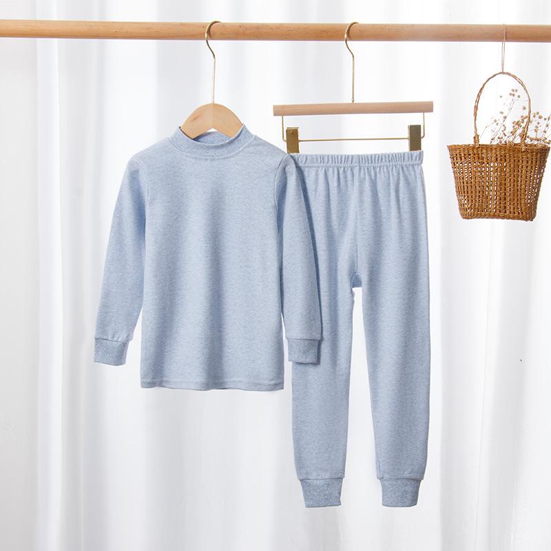 Children's long johns, pure cotton boys' thermal underwear set, medium collar girls' bottoming cotton sweater, youth pajamas
