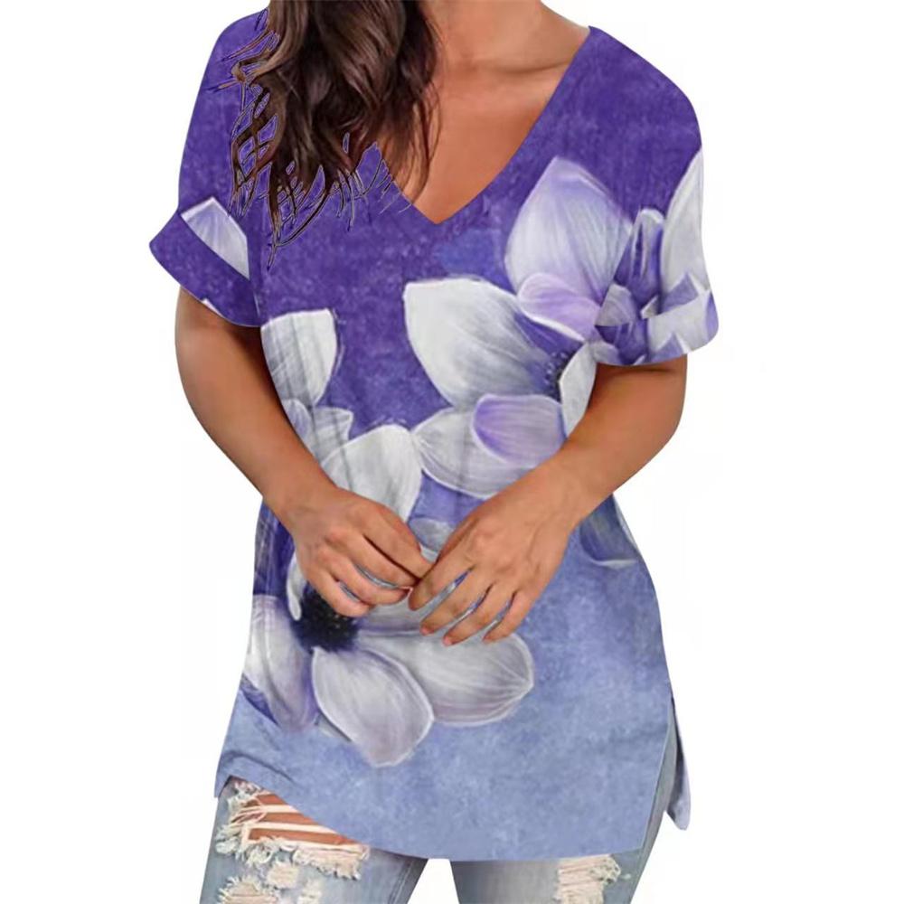 T-shirt Estiva da Donna Strisce Stampa Gradiente Abbigliamento Scollo a V Manica Corta Top Basici Streetwear Moda T-shirt Oversize per Ragazze