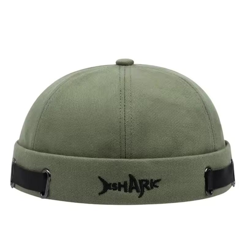 Vintage Schirmlose Atmungsaktive Haifisch-Stickerei Mütze Baumwolle Retro Herren Verstellbare Docker-Mütze Literarische Matrosenmütze Hip Hop Mütze