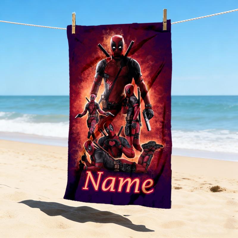 Custom Name Deadpool Armor Stylish Digital Printing Beach Towel Quick‑Drying Absorbent Blanket for Beach Pool Gym Travel