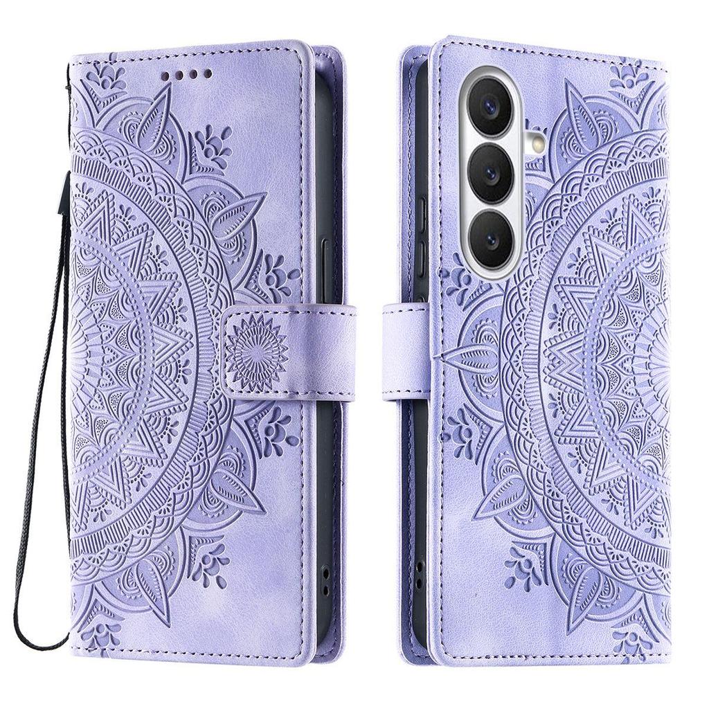 for Samsung Galaxy S26+,S25+,S25 Edge,S25 FE Mandala Embossed PU Leather Flip Wallet Phone Case