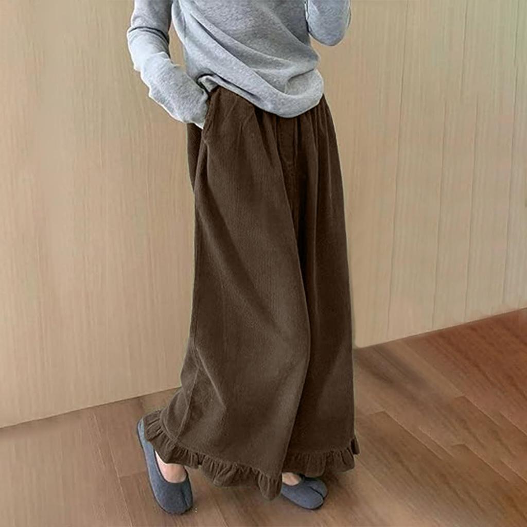Women's Fashionable Loose Solid Color Elastic Waist Pocket Straight Leg Casual Pants
