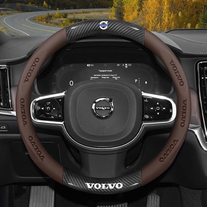 Potah volantu pro Volvo XC40 XC60 XC70 XC90 V40 V50 V60 V90 S40 S60 S80 S90 Uhlíkové vlákno 38cm Kožené autopříslušenství