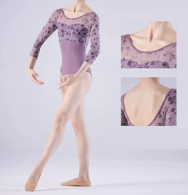 ProDance Floral Print Long Sleeve Ballet Leotard Size L Women's (PLL012BA, Lavender, (165cm))