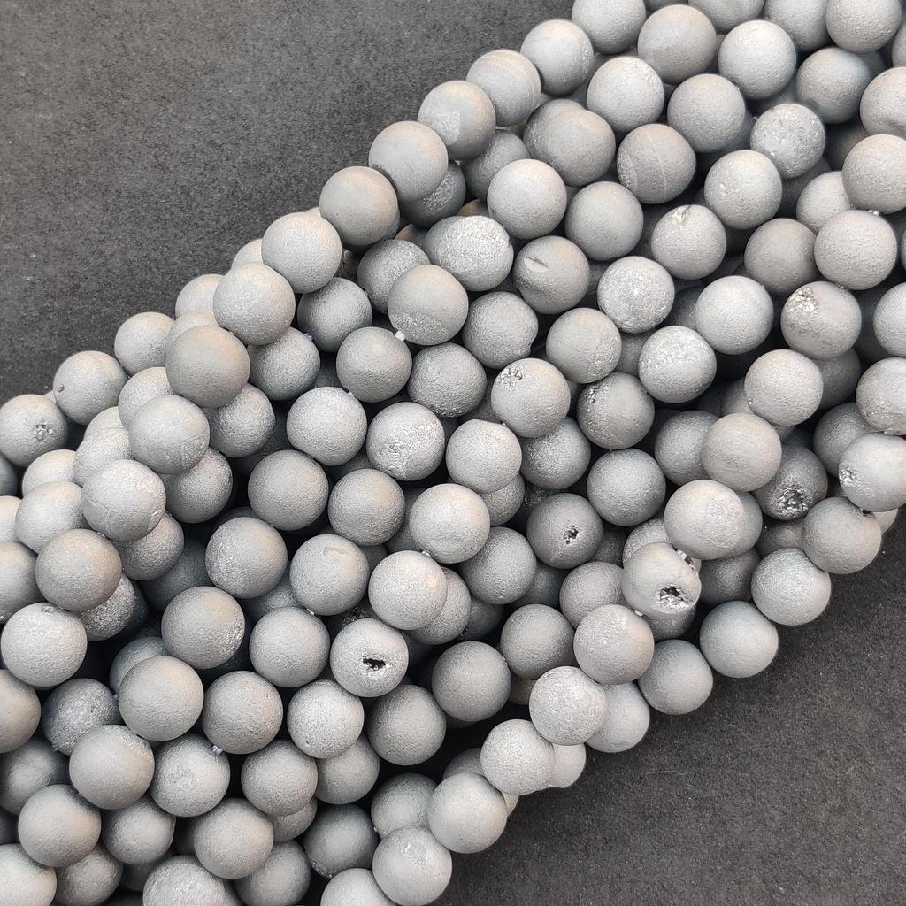 Matný povrch přírodní šedé korálky Druzy Achát, 6 mm 8 mm Korálky velikosti 10 mm, hladké kulaté korálky, 14-15,5 palcové korálky.