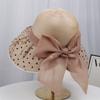 Spring and summer new mesh hat women's temperament elegant travel sun protection sun hat polka dot bow bucket hat