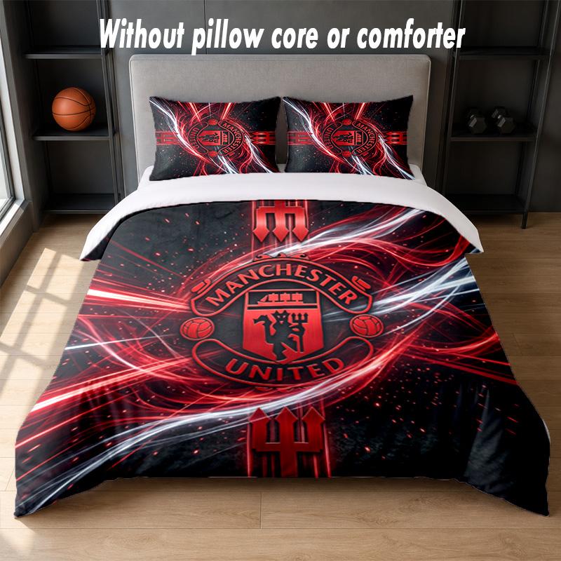 Manchester United Diseño Juego de Cama Ropa de Cama 1 Funda Nórdica + 2 Fundas de Almohada Suave Transpirable Ropa de Cama para el Hogar