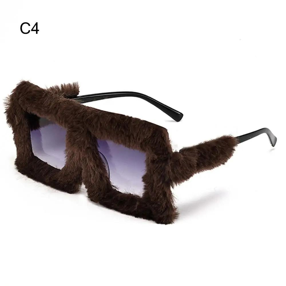 Y2K Trendy Oversized Plush Sunglasses Winter Shades for Female Soft Fluffy Square Frames Sun Spectacles Novelty Party Cosplay Spectacles