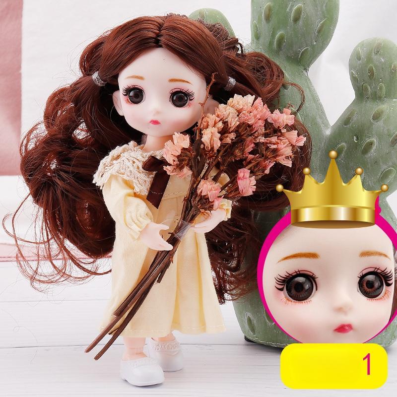

Мини-подвижная 13-шарнирная кукла 17 см, игрушка для девочек, 3D большие глаза, BJD принцесса, полная одежда, коллекция платьев, детская кукла в подарок opp bagged