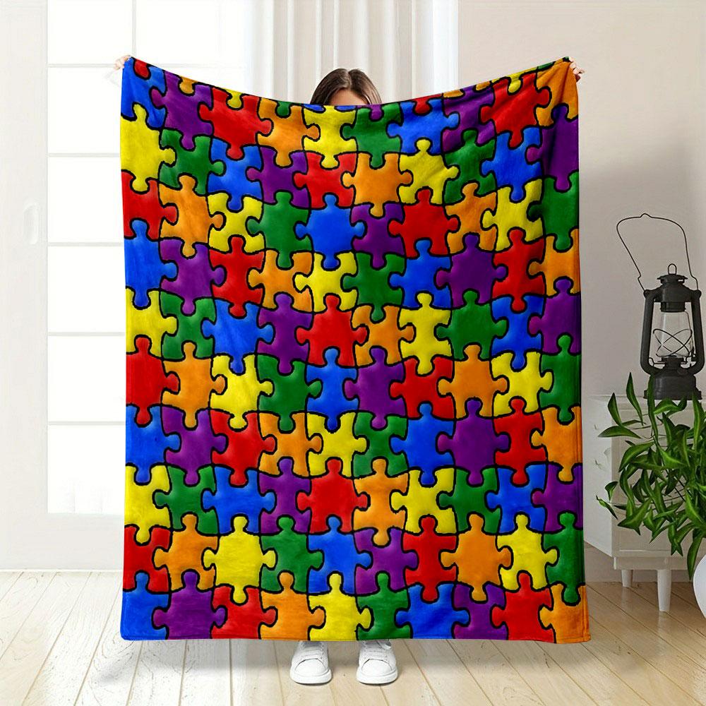 A Colorful Interlocking Puzzle Piece Pattern with Vibrant Hues. for All Seasons Blanket Lunch Break Throw Gift