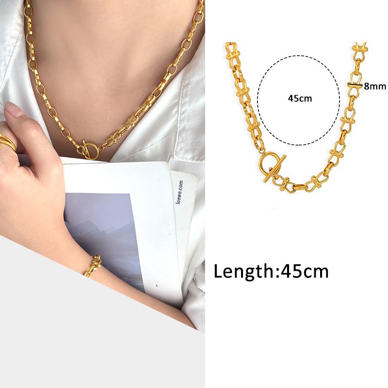 USENSET Men's Stainless Steel Chains Necklace Gold Color Handmade 18k Gold Plated Chains Individuality Zircon Gifts
