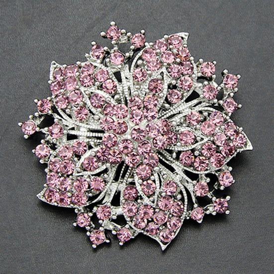 Brooch Pin Anti-rust Silver Plated Brooch Rhinestone Round Blossom Flower Breastpin for Dating Wedding Party