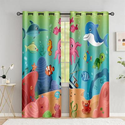 Lumea Subacvatică Preferată a Copiilor Animal Sirena Cortină Umbrește Camera de Zi Dormitor Camera Copiilor Decor Cortină 2 Panouri