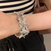 Elegant Pleated Metal Butterfly Flower Bangle: High-End Luxury Statement Bracelet for Women