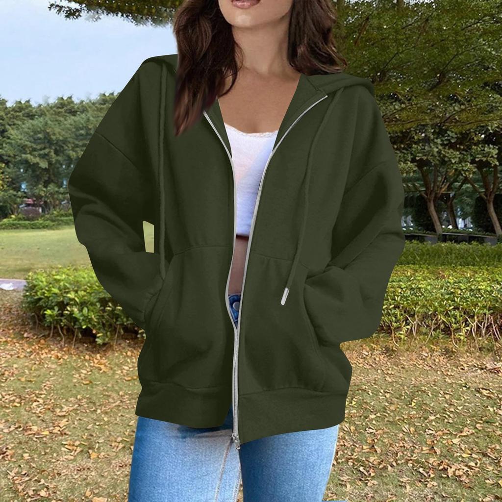 Women's Fashion Casual Long Sleeve Solid Color Hooded Sweatshirt Tops