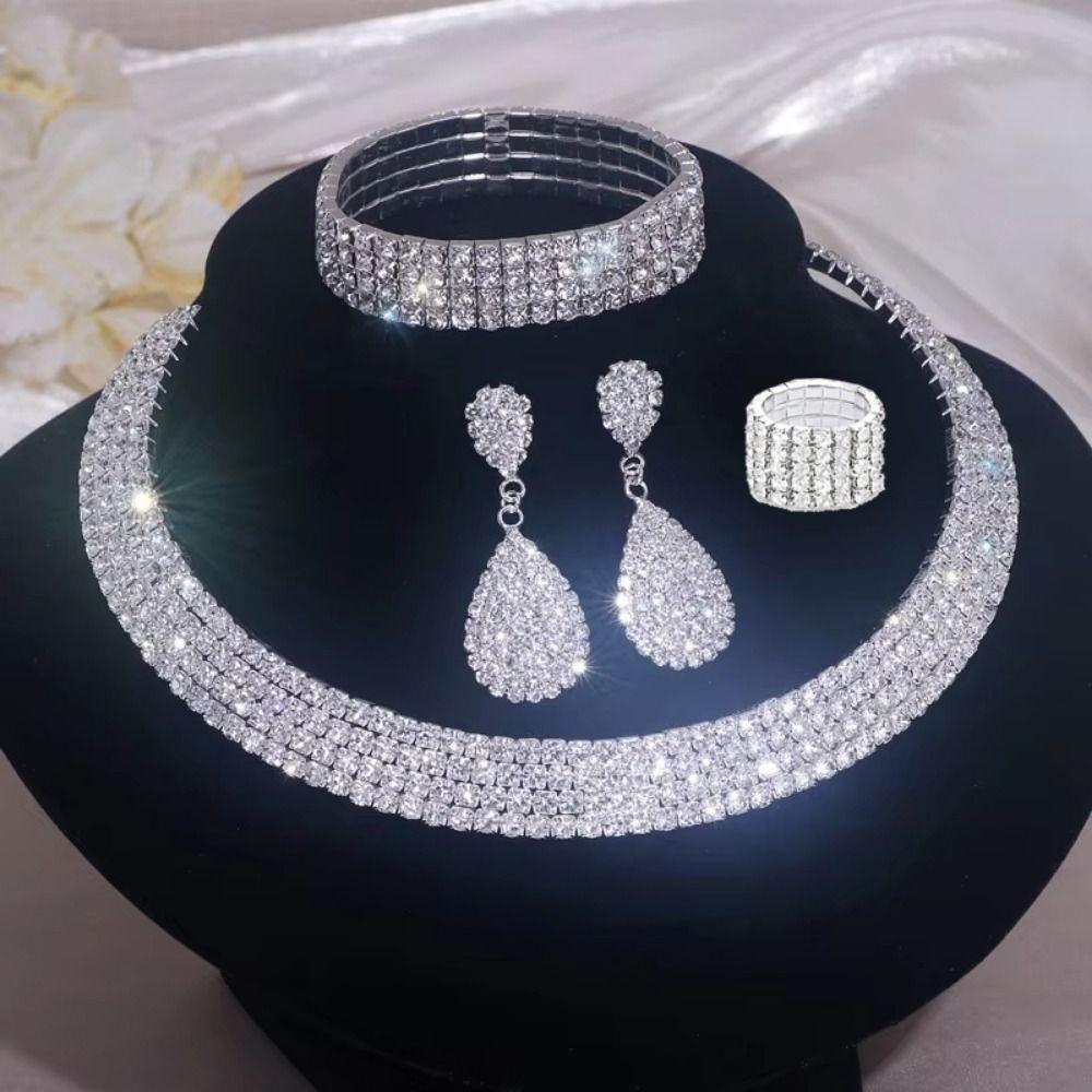 Shiny Bridal Jewelry Set Luxury Rhinestone Choker Necklace  Special Occasions