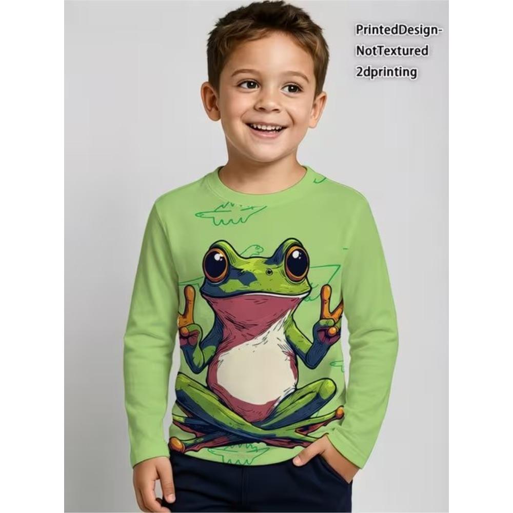 Kids Crew Neck Long Sleeve T‑Shirt, Cartoon Animal 3D Print Casual Loose Halloween Party Daily Wear Tops for Children
