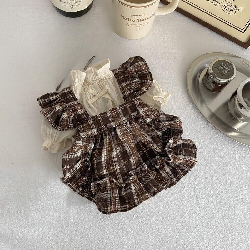 Spring Pet Plaid Strap Skirt for Small Dogs - Cat Pleated Shirt Bow Undershirts Puppy Clothes Dog Dresses with Plaid Design