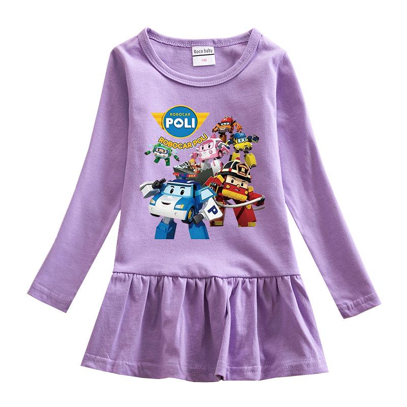 Korean Style Baby Girl Cartoon Ruffle Dress - Long Sleeve Elegant Mesh Pleated Skirt