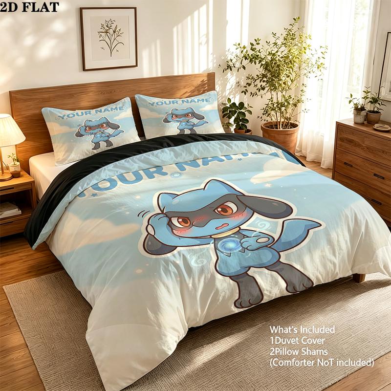 Custom Name,Lucario Pattern Bedding Home Decoration Birthday Gift ( 1 duvet cover + 2 pillowcase, without core),fan merchandise.