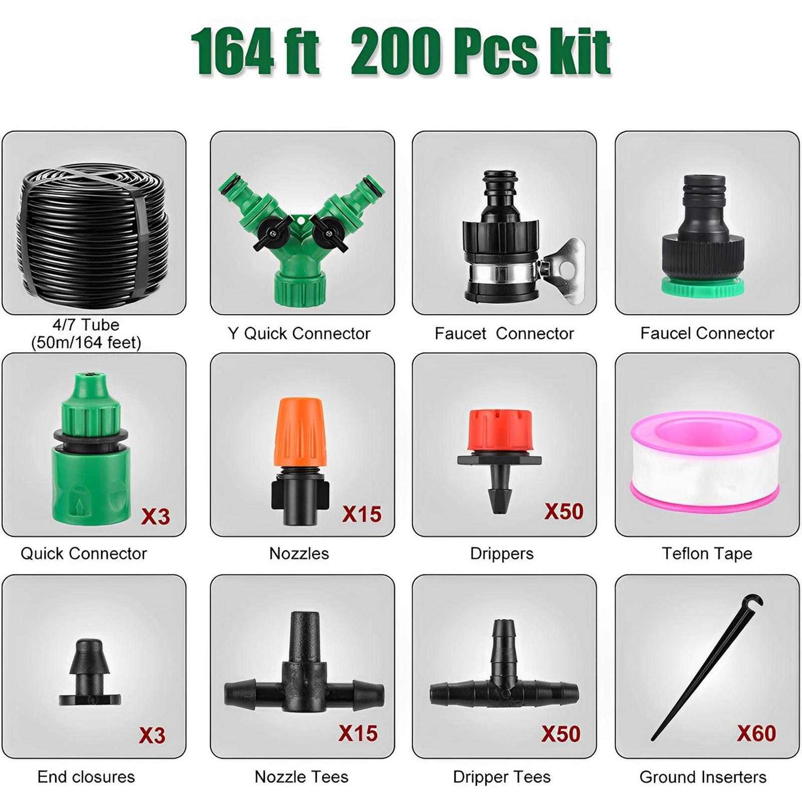 

201 шт., комплект автоматической системы полива для капельного орошения сада, регулируемая 164-футовая водопроводная труба для сада, патио, газона, сельскохозяйственных угодий