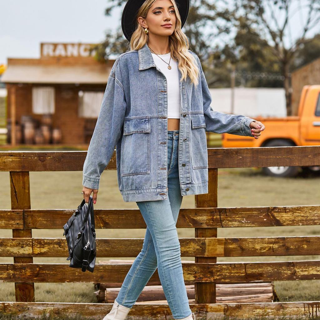Autumn Women's Long Sleeve Denim Jacket Fashion Loose Versatile Mid-Length Jeans Coat Casual Clothing S-2XL