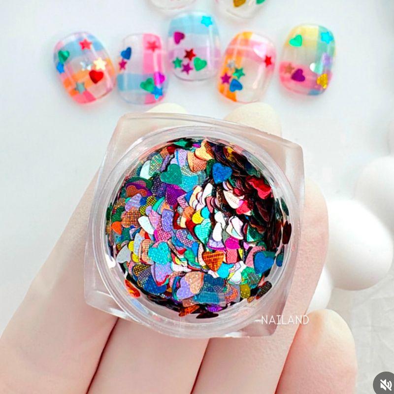 

Classic Easiest for Match Mixed Multi-Color Super Mini Pentagram Heart Rivet Ins Wind Minimalist Metallic Nail Stickers Mini Heart Sequin a box