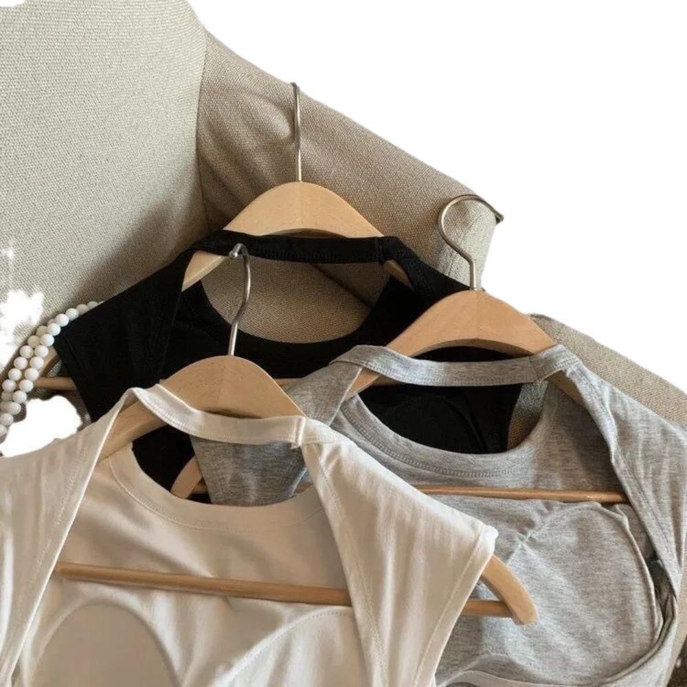 Women's Summer Solid Color Backless Tank Top, Multi-Function Sports Casual Sleeveless Top
