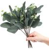 24Pcs Artificial Eucalyptus Stem Branches Round Eucalyptus Leaf with White Flower Decor Artificial Wedding Decor Plant