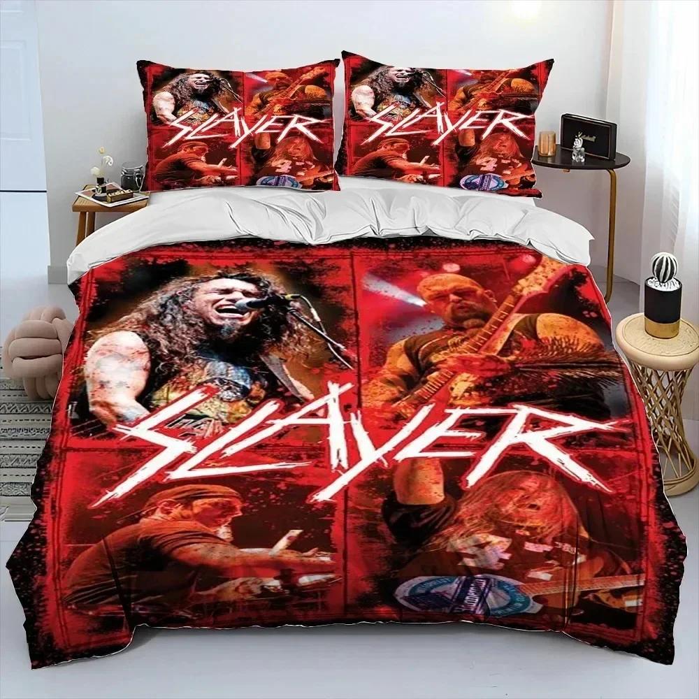 Slayer Heavy Metal Band Musik Bettdecke Bettwäsche Set Bettbezug Bett-Set Steppdeckenbezug Kissenbezug King Queen Size Bettwäsche Set Geschenk