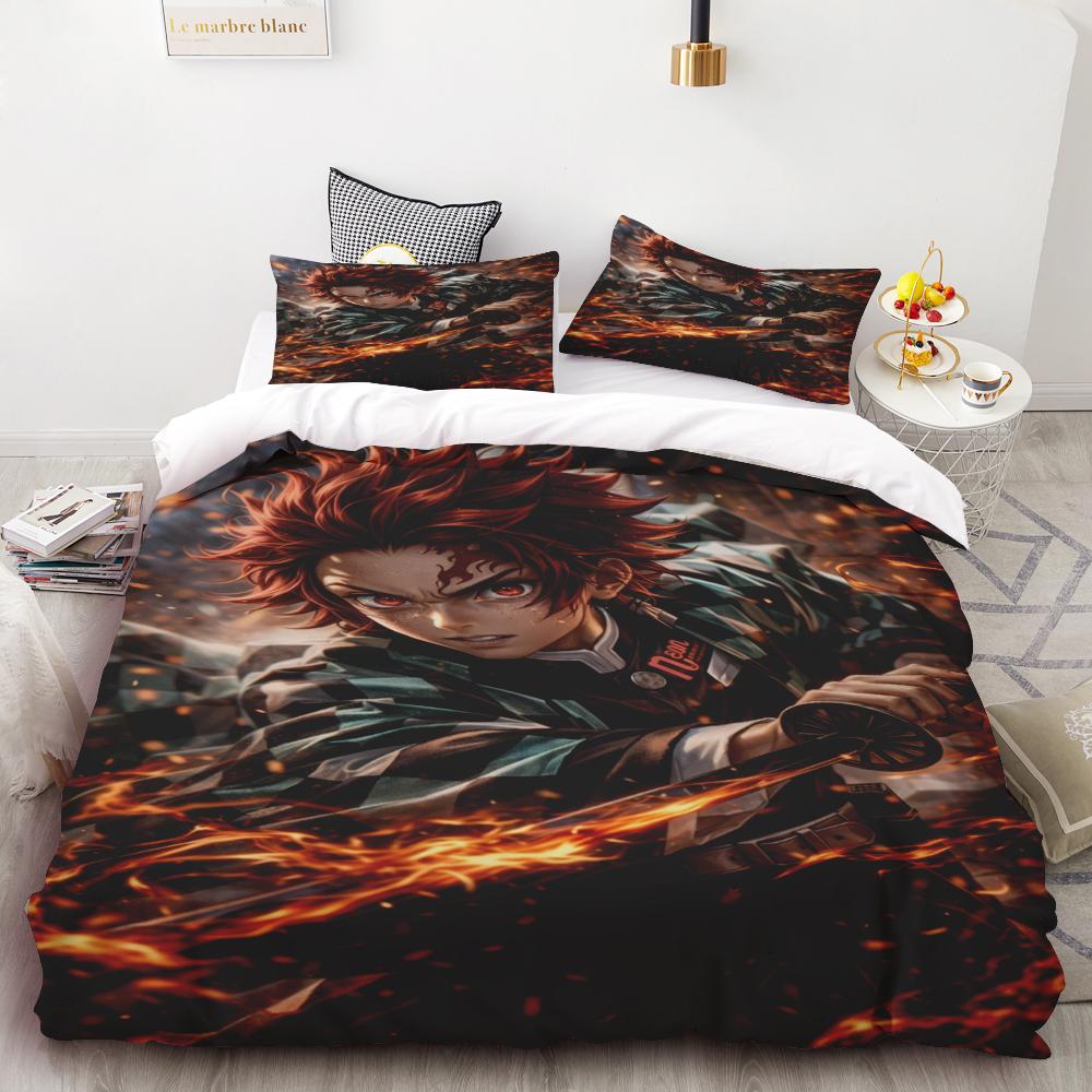 Duvet Covers Demon Slayer Bedding Sets Cartoon Comforter Bed Linen Boys Kids Single Double Size Soft Bedclothes Home Decor Anime