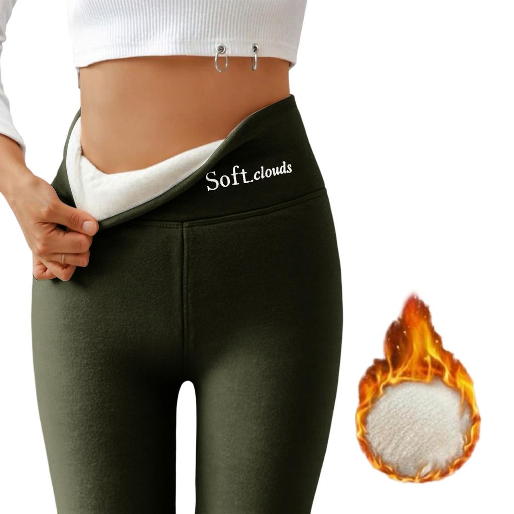 Women's High Waist Embroidered Thermal Fleece Lined Leggings Winter Warm High Stretch Skinny Yoga Pants