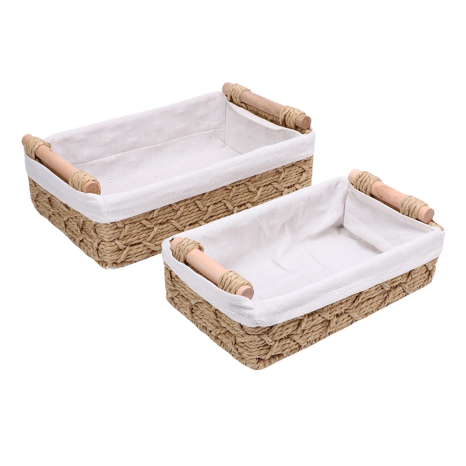 

2pcs Paper Rope Storage Basket Multi Purpose Handwoven Decorative Storage Bin with Handles for Countertop Toilet