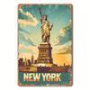 Vintage New York Socha Svobody Kovový Plechový Značka Železná Nástěnná Dekorace s Předvrtanými Otvory Voděodolná Odolná Vůči Počasí Retro