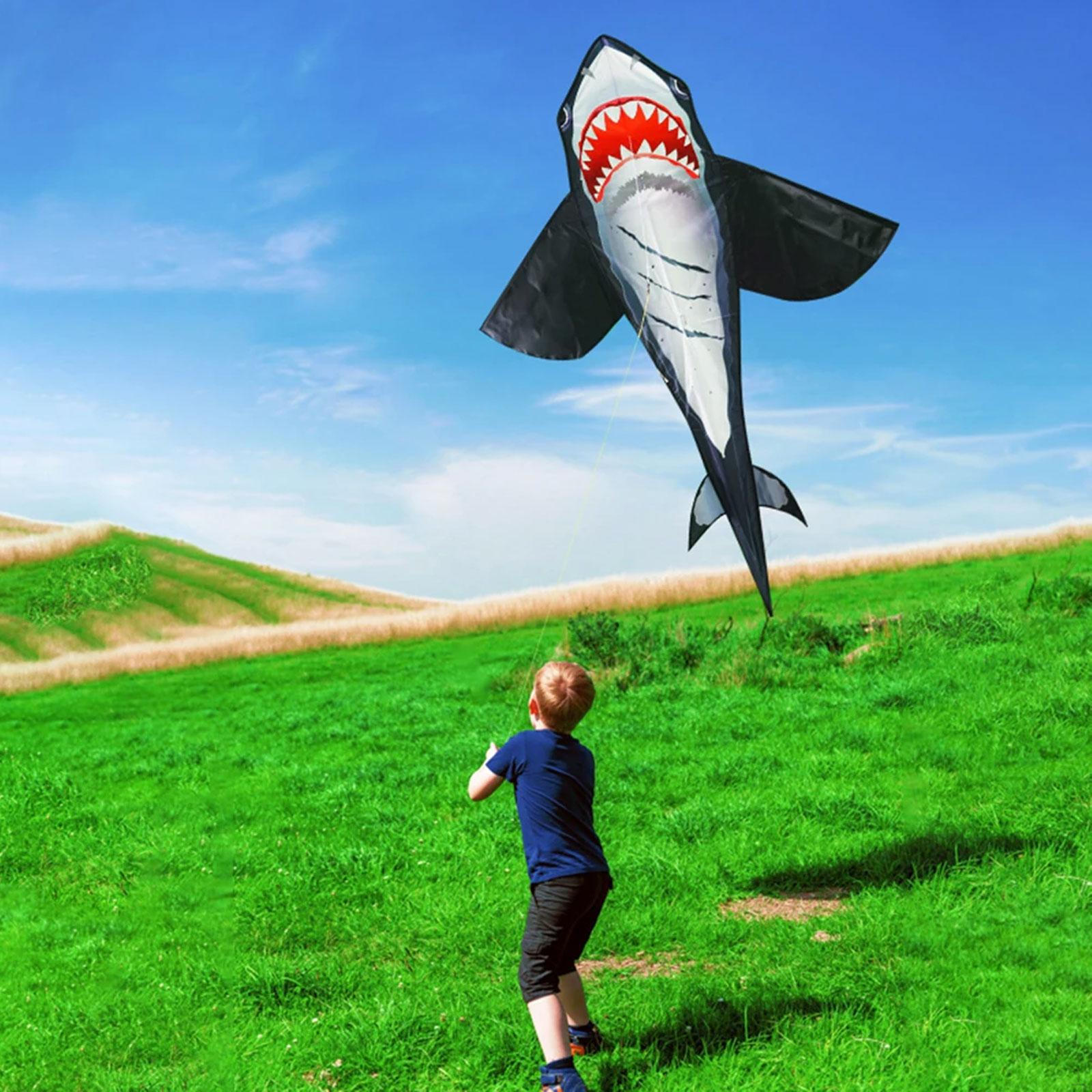 

Kids Shark Animal Kite Outdoor Adventure Huge for Park Grassland чёрный