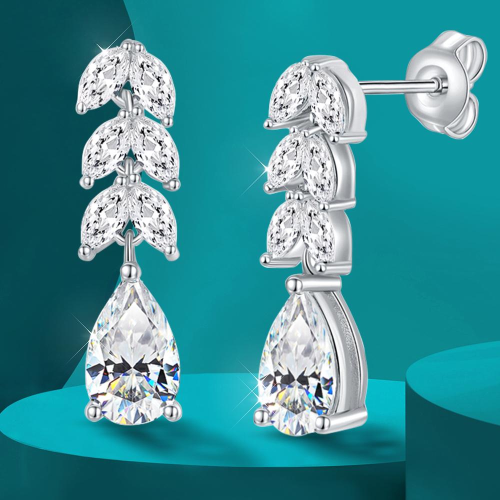 

Роскошные серьги-подвески с муассанитом и Gra S925, посеребренные, из белого золота, серьги-гвоздики маркизы с бриллиантами и листьями, капли воды для женщин