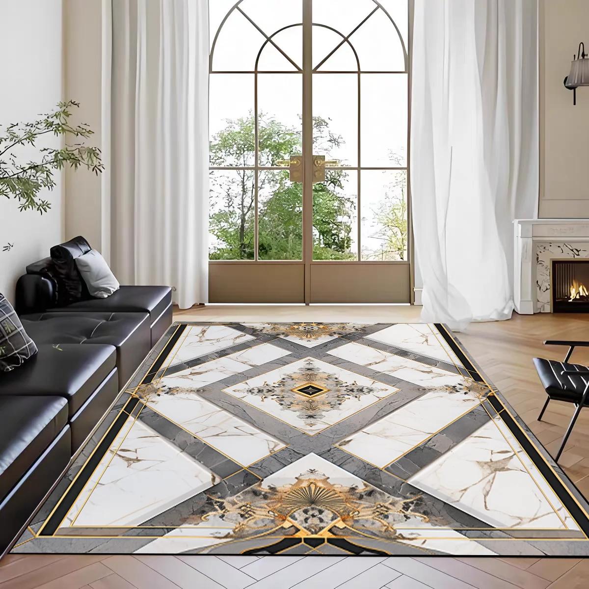 

Скандинавский ковер с мраморным принтом для гостиной перед диваном, нескользящий современный коврик для пола для спальни 60*90cm