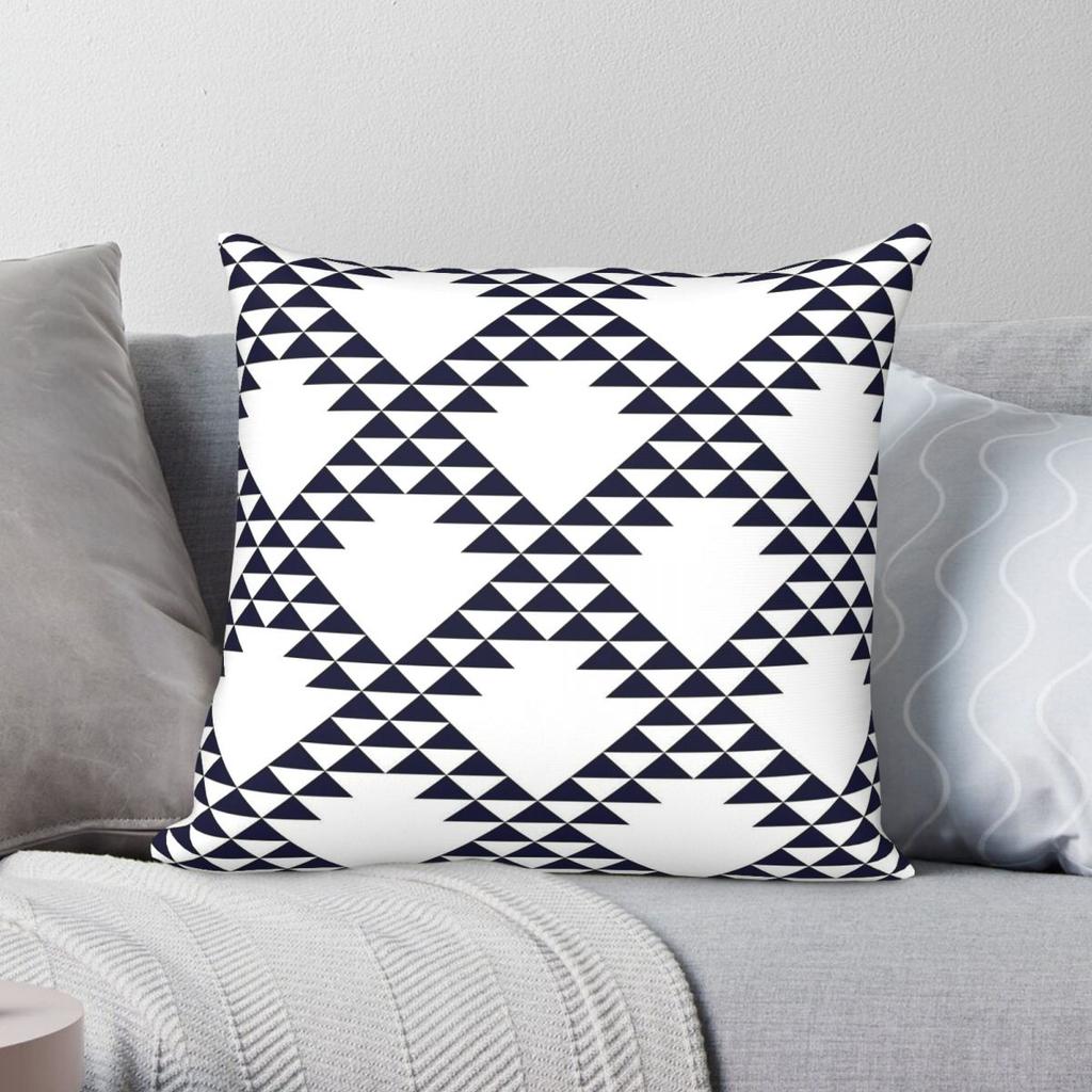 Navy Blue Triangle Lattice Diagonal Square Pillowcase Polyester Linen Velvet Printed Zip Decorative Car Cushion Cover