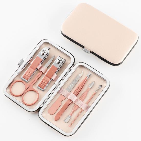 1 Set Rose Gold Color Manicure Cutters Hygienic Faux Leather Toenail Fingernail Manicure