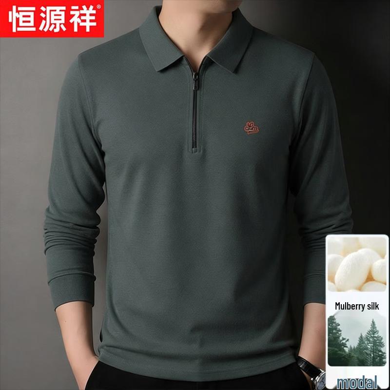 

Hengyuanxiang Men s Wool-Silk Blend Half-Zip Polo Shirt 2XL
