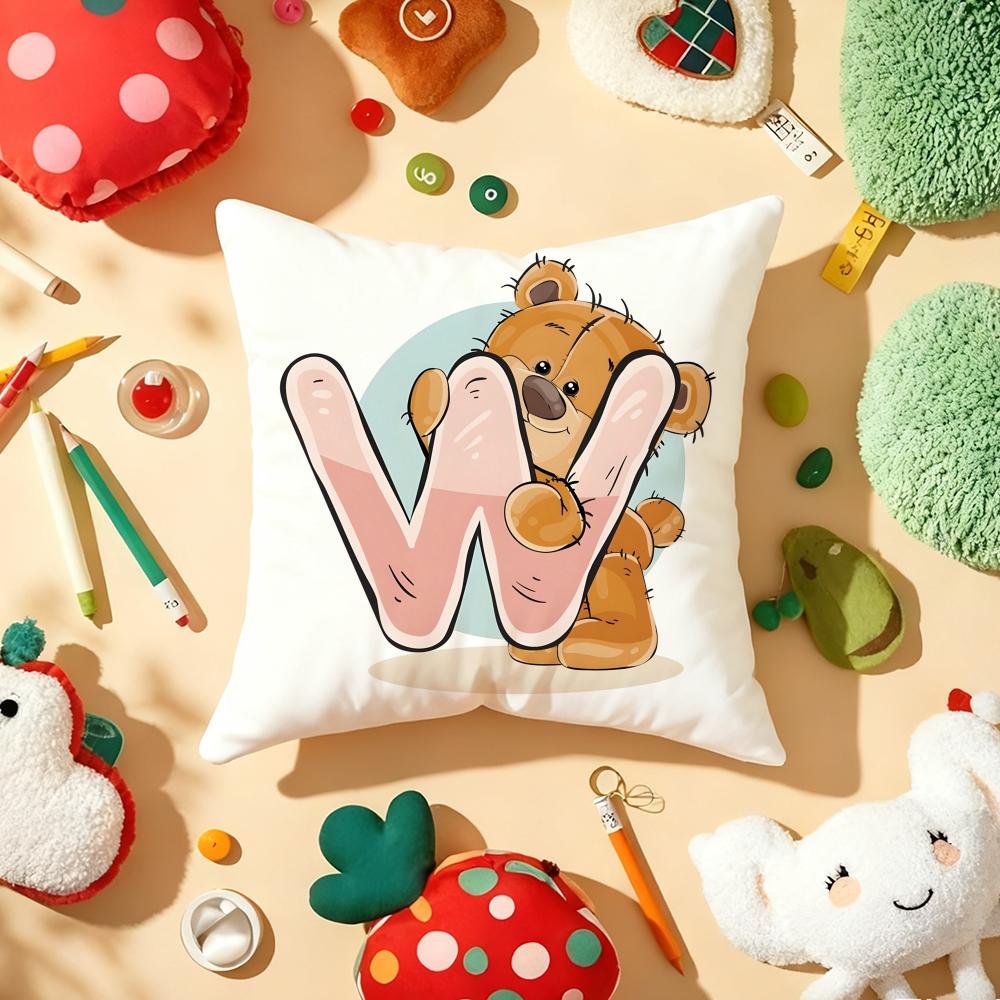 Cute Cartoon Bear Animal Letter Cushion Cover Plush Fabric Soft DoubleSided Printed Sofa Warm Winter Home Gift Pillow Cover