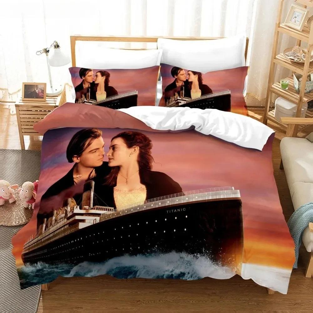 Set Biancheria da Letto Titanic Singolo Matrimoniale Per Ragazzi Ragazze Regalo Piumone Tessile per la Casa Amante Jack e Rose Copripiumone Romantico
